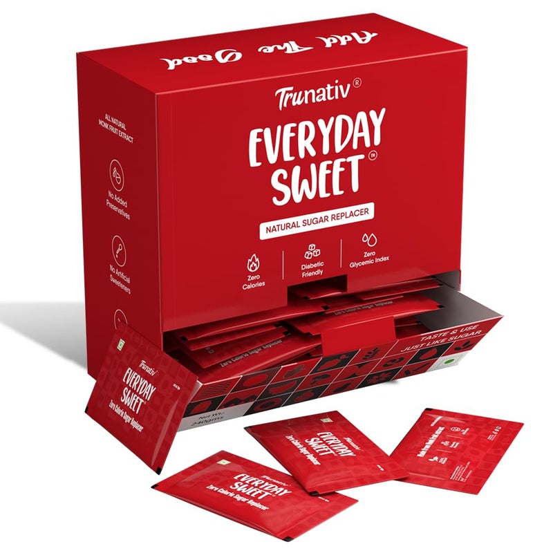 Trunativ Everyday Sweet | Monkfruit Sweetener Powder | Zero-Calorie Sugar Substitute | 1:1 Sugar Replacer for Cooking & Baking | Keto & Diabetic Friendly | 60 Sachets-240g (Pack of 1) - Image 1
